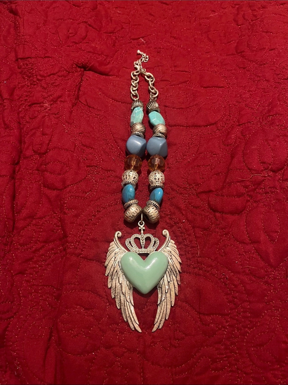 Gothic-motif meets Bohemian Flair Heart Wing Pendant Necklace - Picture 1 of 6